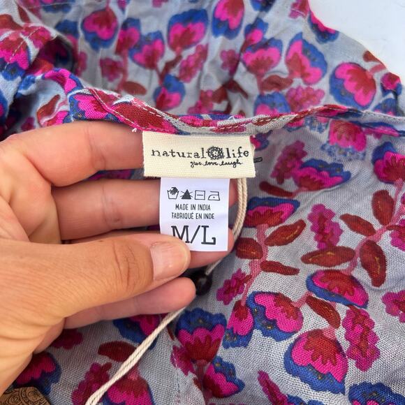 New Natural Life Floral Tie Front Boho Blouse Top Pink Lightweight Medium Large - Picture 4 of 7
